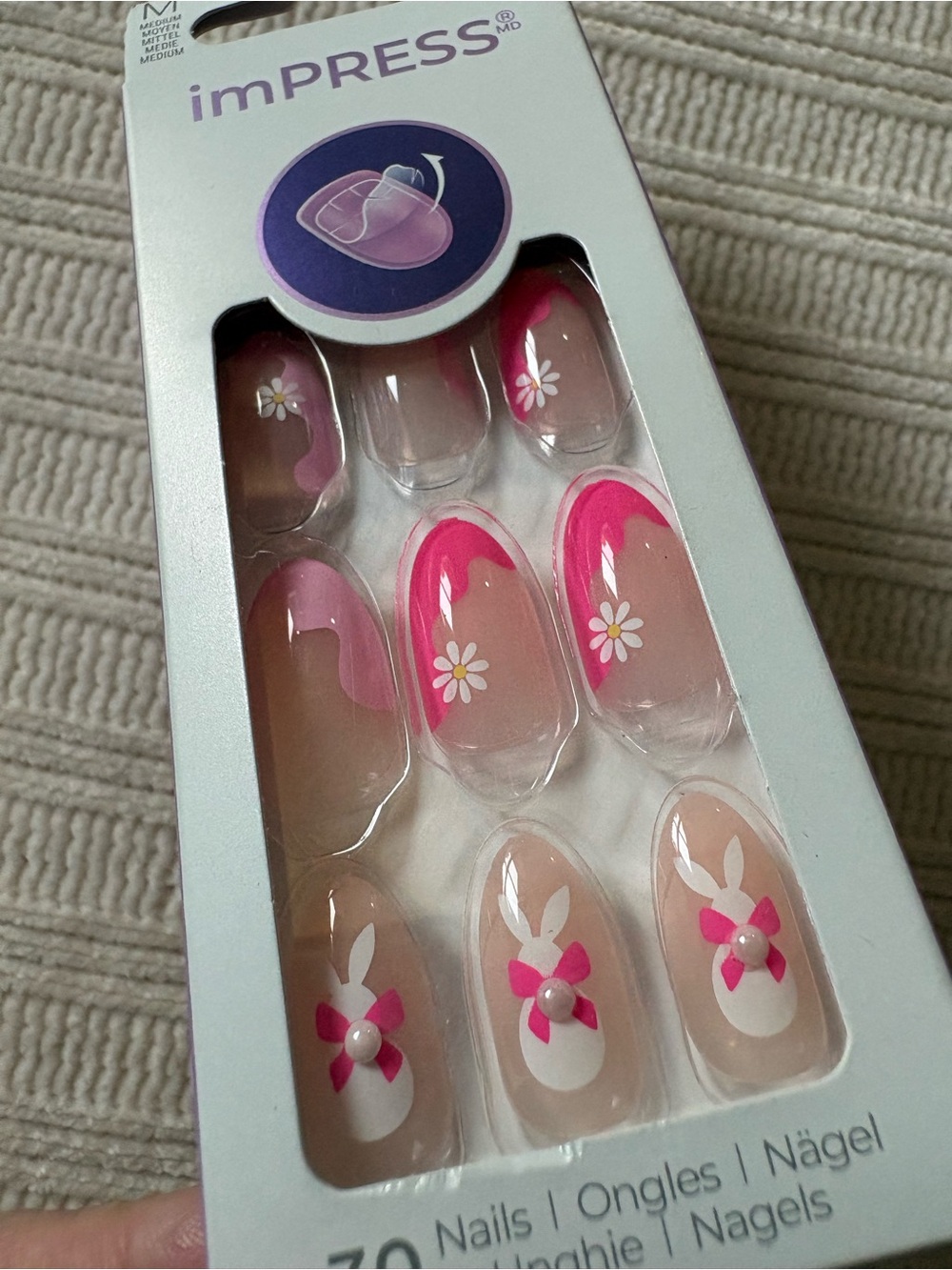 imPRESS Pink Floral Press-On Nails - 30 Pack Bunny Easter Spring